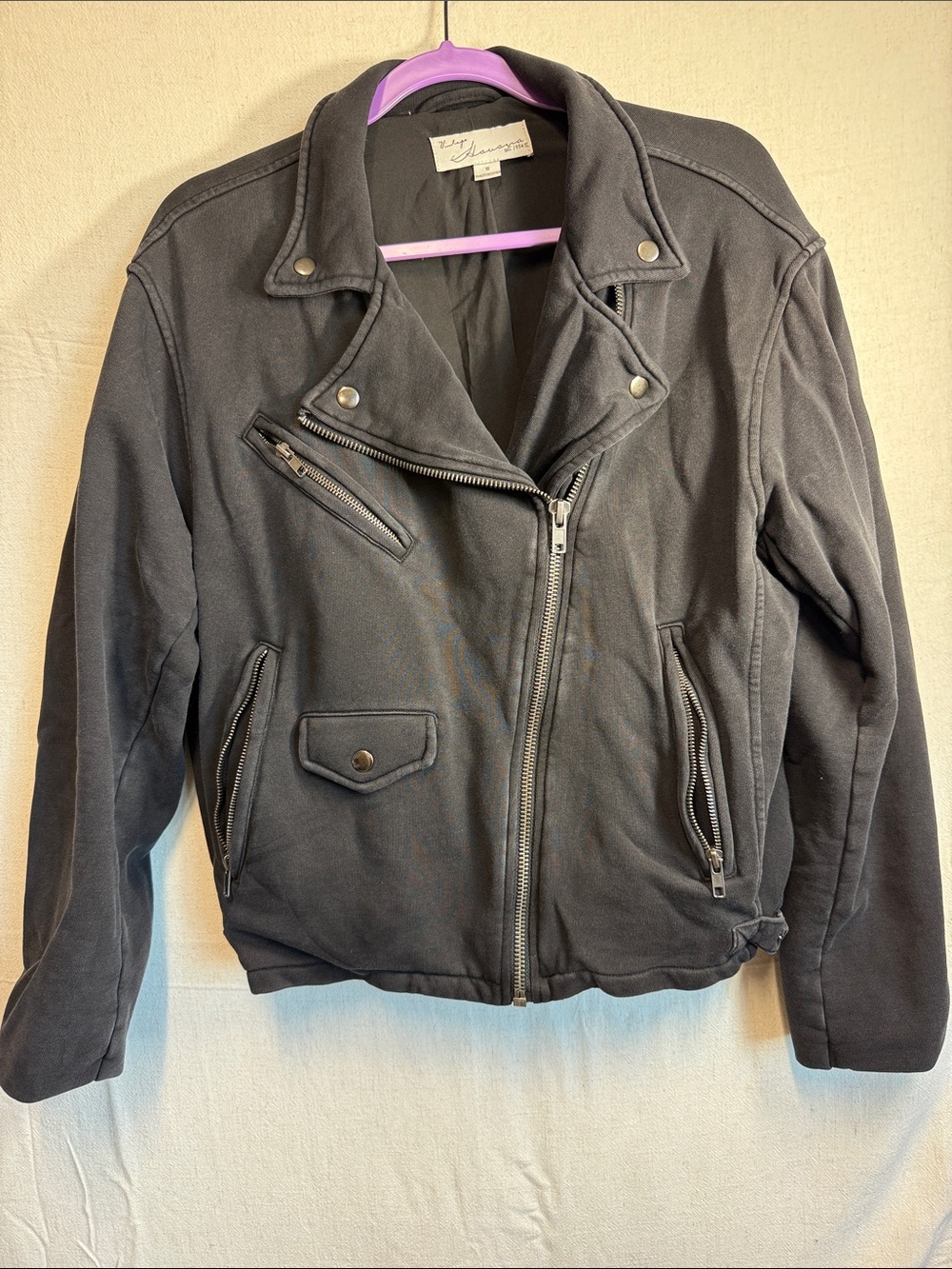 Vintage Havana Black Moto-Style Zip Jacket